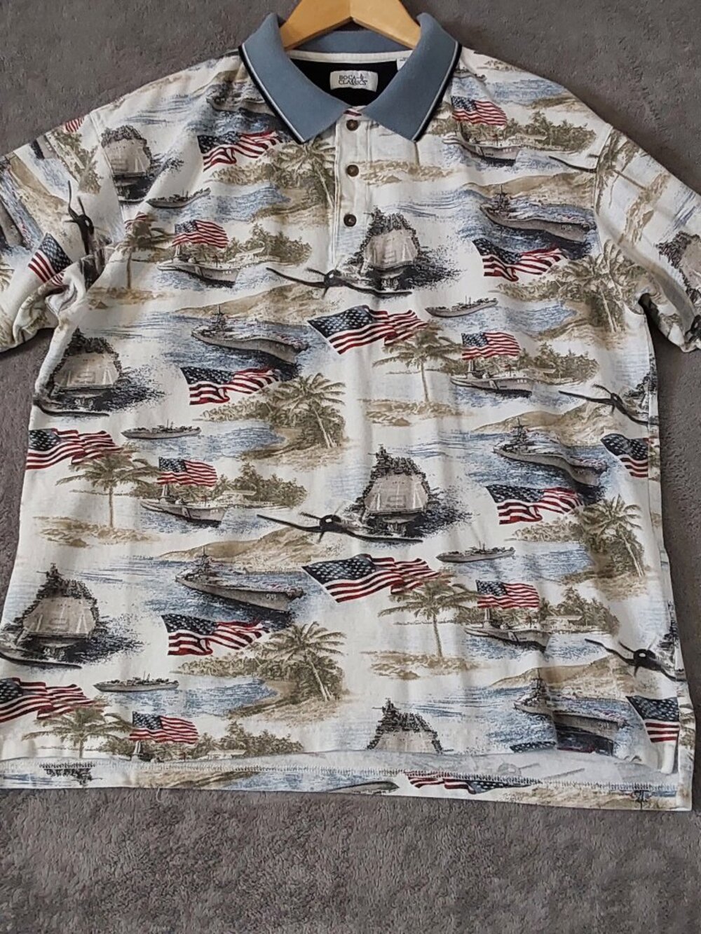 Boca Classics Men's Patriotic Polo Shirt Size Large American Flag Nautical Print